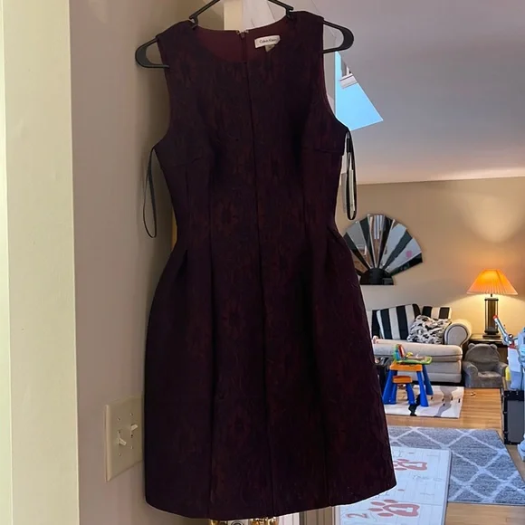 Calvin Klein Womens Lace Pleated Scuba Dress Purple 4 Calvin Klein Womens Lace Pleated Scuba Dress Purple 4